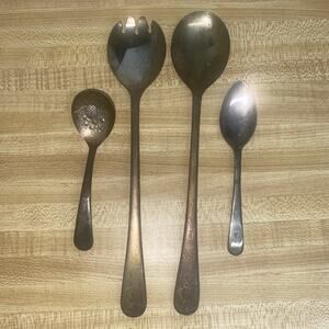 Set Of 4 Sheffield Silverplate Salad Serving, Grapefruit Spoon, Relish Spoon